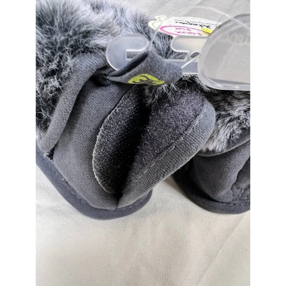First Steps Booties Baby Size 1 Gray New Faux Fur Trim Hook Loop Closure